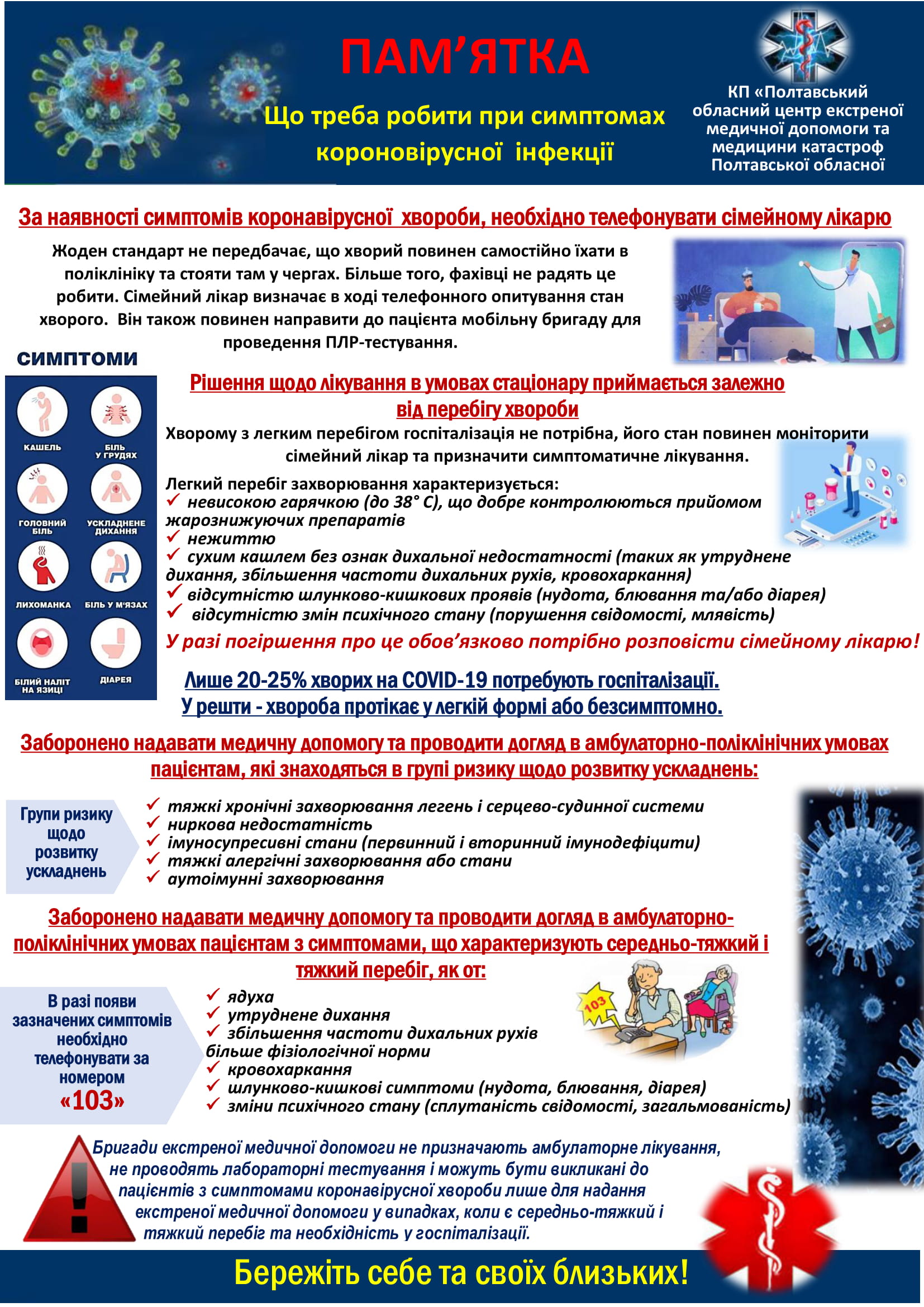 Пам'ятка! Що треба робити при симптомах коронавірусної інфекції